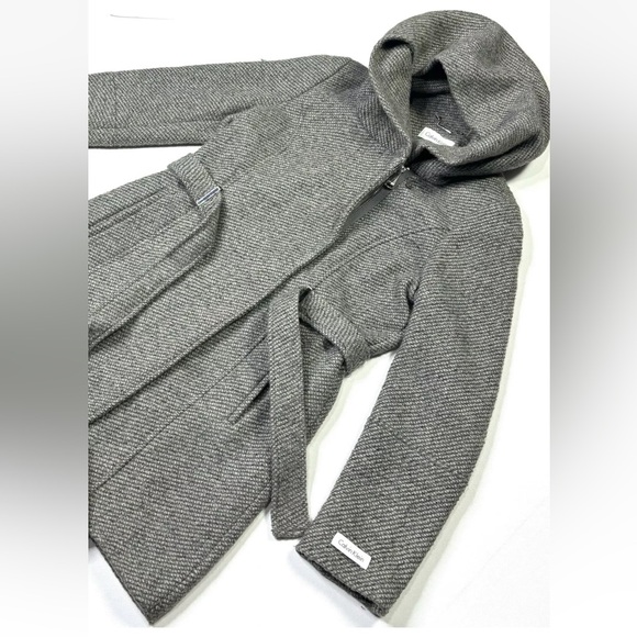 Calvin Klein Trench Coat Women’s PL Wool Blend Belted Hooded Full Zip Jacket - Picture 9 of 11